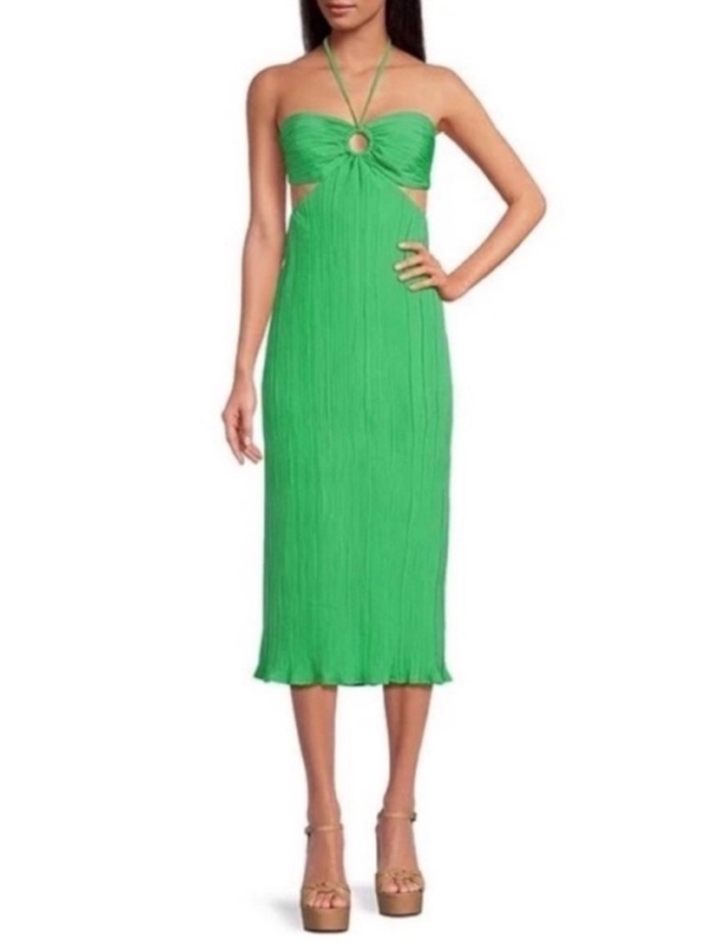 Gianni Bini Sophie Plisse Halter Midi Dress